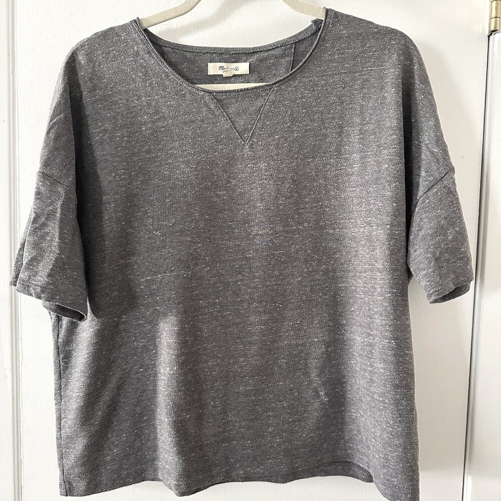 Madewell Grey Cropped T-Shirt - Like New - Marled Sweatshirt Tee - Women - M
